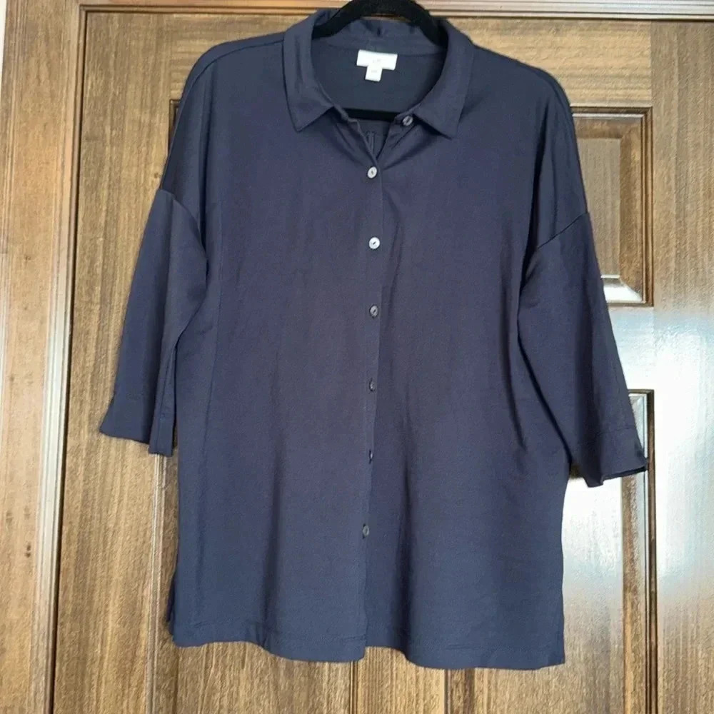 J.Jill Button Down linen shirt, ¾ length wide sleeve. large. EUC.